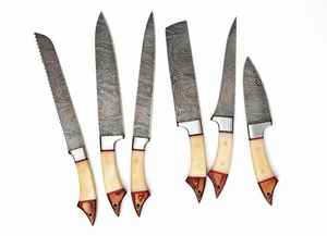 Juego de Cuchillos de Chef Damasco Hechos a Mano, Juego de 6 Cuchillos de Cocina con Mango de Hueso de Camello y Madera Pakka - Product Image 2
