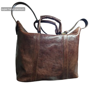 Brown Genuine Leather <b>Vintage</b> <b>Clutch</b> Tote Purse Duffel <b>Bag</b> with Zipper Closure Dual Handles Cotton Lining Travel - Product Image 1