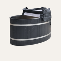 Baignoire Spa de Luxe Extérieure, Baignoire de Plongeon Froid, Baignoire de Bain de Glace, Baignoire Froide Portable en Acier Inoxydable pour Studio de Fitness et Récupération, Ovale Noire WPC