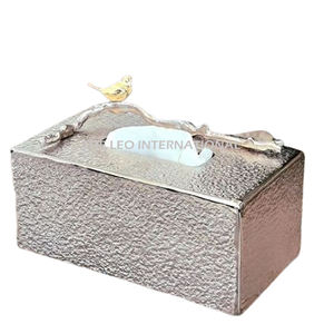 Caja de pañuelos de diseño de forma Rectangular chapada en plata con forma de hoja, caja de pañuelos de tocador de baño de alta calidad de Metal de aluminio - Product Image 2