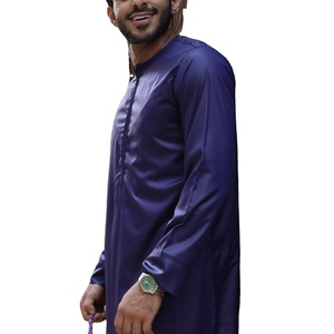 Ropa de hombre musulmán bata de manga larga Arabia Saudita Thobe Jubba hombre Pakistán Kaftan thobe islámico personalizado azul teñido o cuello - Product Image 1