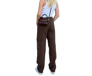 Jeans cargo pour femmes, taille mi-haute, en denim, coton élasthanne, respirant, avec poches, boutons, pantalon décontracté de rue - Product Image 2