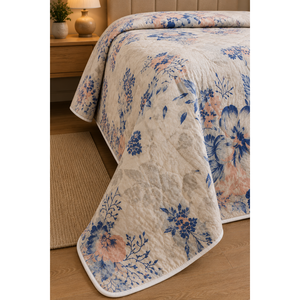 <b>Single</b> <b>Quilted</b> Bedding Fabric Floral Pattern Grey Blanket - Product Image 2