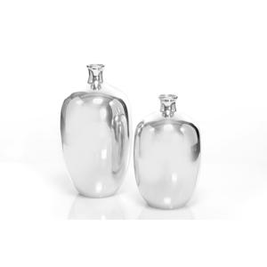 Juego de 2 jarrones de flores redondos martillados brillantes chapados en níquel plateado de acero para decoración del hogar - Product Image 6