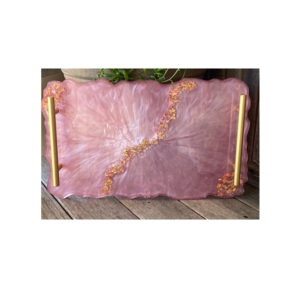 Plateau rectangulaire en résine avec poignée en métal, plateau en résine époxy de qualité supérieure pour cadeau de mariage à prix avantageux - Product Image 5