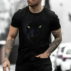 T-shirts à manches courtes Panther Gaze noir à la mode pour hommes T-shirt décontracté