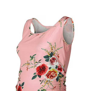 Camiseta básica tejida de maternidad con estampado Floral sin mangas de verano para mujer, chaleco con lado fruncido, blusa a la espera - Product Image 4