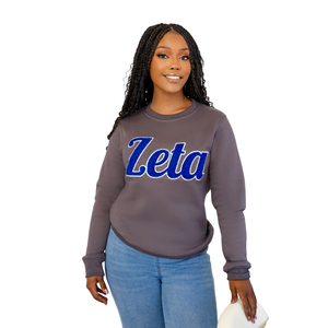 เสื้อสเวตเชิ้ต Zeta chenille สำหรับผู้หญิงเสื้อคอกลมสวมหัวปักลาย Zeta phi Beta สีน้ำเงิน - Product Image 5