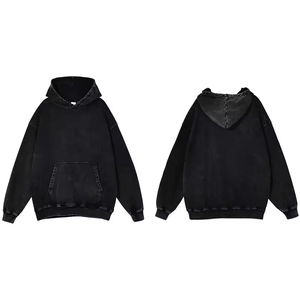 Sweat à capuche personnalisé bleu foncé délavé à l'acide pour homme, coupe oversize à épaules tombantes, style kangourou Trackstar, OEM, marque privée - Product Image 2