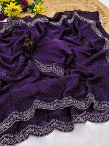 Trendmalls ผู้หญิง Saree georgette lakhanvi เย็บปักถักร้อยด้วยลำดับโมติทำงานสำหรับฤดูร้อนและฤดูหนาว - Product Image 5