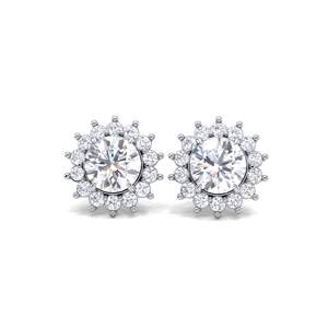 IGI Certified Lab Grown Diamond Round Halo Flower Stud <b>Earrings</b> <b>Solid</b> 925 Sterling <b>Silver</b> Sunburst Cluster <b>Earrings</b> - Product Image 1