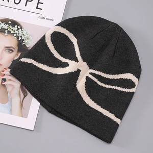 2024 nouveau bonnet en peluche nœud Jacquard chapeau d'hiver mode coloré bonnet personnalisé avec Logo bonnet chapeau Oem Odm personnalisable - Product Image 4