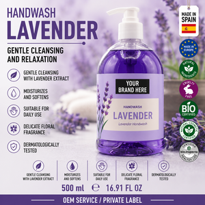 Savon liquide pour les mains à la lavande en marque privée 500ml OEM |   Savon pour les mains floral végétalien |   Espagne UE - Product Image 1