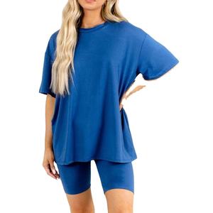 Conjuntos de 2 piezas para mujer, camisetas y pantalones cortos casuales, traje deportivo, conjuntos de pantalones cortos de algodón 100%, conjunto de dos piezas para mujer en venta - Product Image 1