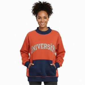 Pull molletonné décontracté pour femme, col montant uni, broderie logo avant, tissu polaire, couleur personnalisable, badge logo, streetwear respirant - Product Image 2
