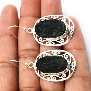 Natural <b>Black</b> Tourmaline Healing Gemstone 925 Sterling Silver Oval Shape Dangle Earrings Bohemian Handmade Jewelry Wholesalers - Product Image 4