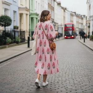 Robe midi en coton imprimé à la main, robe bohème à fleurs, robe d'été en coton, cadeau pour les filles, les femmes, mariage, festival, voyage - Product Image 2