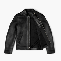 Blouson d'hiver slim en cuir pour homme, personnalisé, le plus vendu, avec col montant en toile et logo frontal, caractéristiques uniques