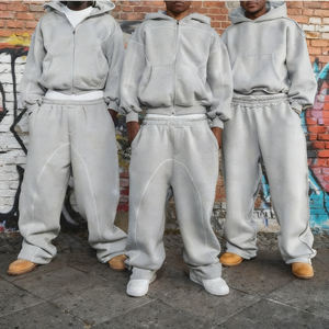 Fabricant de survêtements décontractés personnalisés, sweat-shirt à fermeture éclair uni, pantalon de jogging à cordon de serrage, survêtement ample et lourd, streetwear - Product Image 4