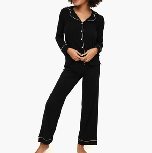 Set <span class=keywords><strong>Pigiama</strong></span> <span class=keywords><strong>Donna</strong></span> con Logo Personalizzato, Dettagli a Contrasto Classici, Abbigliamento Lounge Tinta Unita, Morbido Abbigliamento da Notte Femminile - Product Image 2