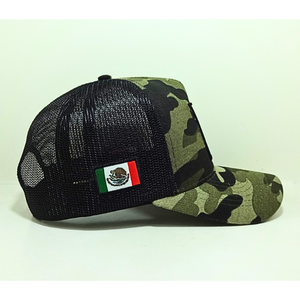 Wholesales 5 Panel Trucker Hat Camo Hunting Snapback Cap Custom <b>Embroidery</b> Woven Logo <b>Material</b> American & Mexico Flag Factory VN - Product Image 4