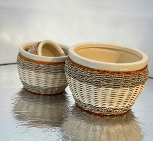 Top Selling High-quality Vietnamese Ceramic <b>Pot</b> A Creative Fusion of Modern Aesthetics and Traditional Rattan Craftsmanship - Product Image 5