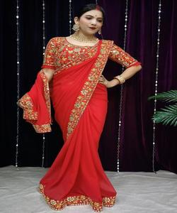 ชุดส่าหรีสำหรับใส่ไปงานปาร์ตี้ใหม่ล่าสุดผ้าจอร์เจียลำดับเซ็ตพร้อมเสื้อชิ้นสำหรับผู้หญิงเสื้อผ้าสำหรับผู้หญิงขายส่ง - Product Image 2