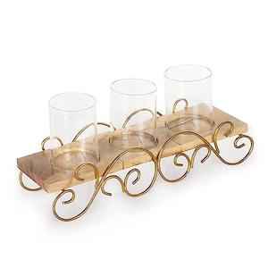 Soporte de vela con acabado de oro antiguo de Metal en forma de cesta Juego de 2 para decoración de sala de estar para el hogar Portavelas - Product Image 2