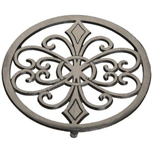 Modern Round Iron Trivet Vintage Decorative Kitchen Dining Table Hot Pot <b>Holder</b> with Ornate Scrollwork Design and <b>Pan</b> Mat - Product Image 1