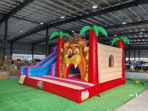 Château gonflable Lion grande capacité avec toboggan - Structure de saut immersive sur le thème de la jungle pour anniversaires et événements communautaires - Product Image 2