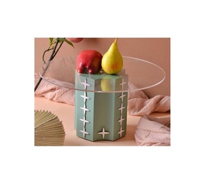 Soporte Redondo para Tartas de Diseño Maravilloso, Soporte para Servir Postres de Madera Hecho a Mano con Tapa de Acrílico, Soporte para Servir Frutas - Product Image 1