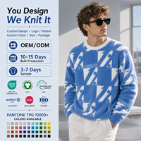 Pull en maille jacquard personnalisé à col rond avec logo frontal pour homme, en mohair tricoté, décontracté, à manches longues, coupe oversize, idéal pour l'hiver