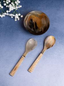 Elegant Buffalo Horn Bowl with <b>Matching</b> Spoon and Spork Set Handcrafted Tableware for Rustic Dining and Artisan Kitchen Decor - Product Image 2