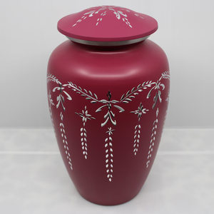 Urna de Aluminio Grabada con Diamantes Rojos para Cenizas Humanas Adultas, Elegante Urna Funeraria de Metal para Cenizas, Recuerdo Conmemorativo - Product Image 1