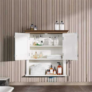 ตู้ติดผนังไม้เนื้อแข็งสีขาวแบบเชคเกอร์ เฟอร์นิเจอร์ห้องน้ำกันน้ำ - Product Image 4