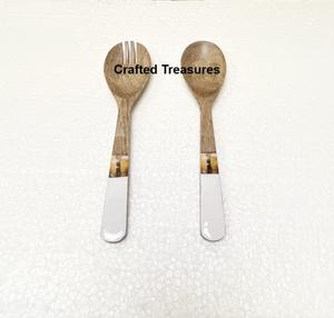 Meilleur prix Accueil Restaurant Vaisselle Décoration Couverts Mariages Événements Ustensiles de cuisine Bois Émail Salade Serveur Ensemble pour salades - Product Image 1