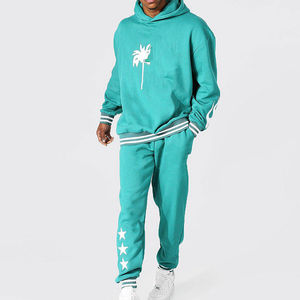 Casual TracksuitPuff estampado Flexible logotipo personalizado Flare chándal 100 algodón crudo dobladillo acampanado pantalones de chándal C - Product Image 1