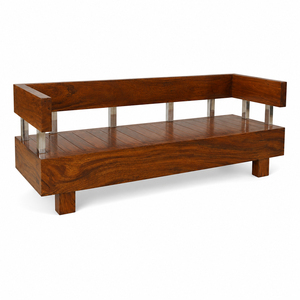 BridgeLine Solid Suar Wood Patio Bench Modern Design <b>Floating</b> <b>Frame</b> Outdoor Furniture for Resort Hotels Seating 4 - Product Image 2