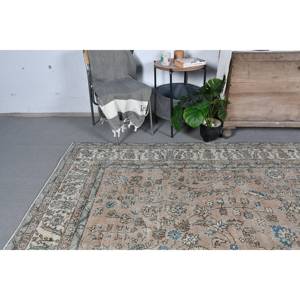 Alfombra Tradicional de Lana con Diseño de Parches en Beige y Azul, Ecológica, de Pelo Medio, 7.1 x 10.3 pies, Tejido Turco, para Comedor, con Base de Látex - Product Image 3