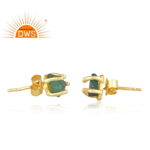 Boucles d'oreilles en argent sterling plaqué or 18 carats avec pierres précieuses émeraude naturelle à vendre Fabricant de bijoux personnalisé - Product Image 3