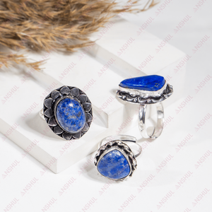 แหวนลาพิส ลาซูลีสีน้ำเงินทรงคาโบชอง ยอดนิยม คุณภาพสูง แหวนแฟชั่นเพื่อการบำบัดรักษา สำหรับการทำสมาธิ เครื่องประดับสำหรับงานปาร์ตี้ - Product Image 2