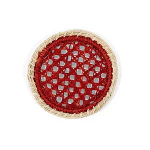 Posavasos de mimbre Natural para Decoración de mesa, juego de posavasos redondos de Estilo Vintage para boda, tejido a mano, Rojo - Product Image 4