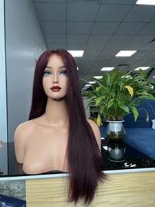 Peluca frontal pelo Color liso natural 99j densidad 250% , 100% pelo vietnamita Super doble dibujado calidad - Product Image 2