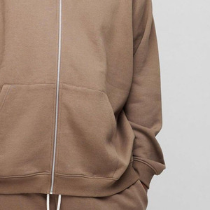 Top Vente Brun Surdimensionné WRLDWD Zip Through Hommes Hoodies Satin Applique Streetwear Mode Personnalisé Fabricant Hoodies Hommes - Product Image 3