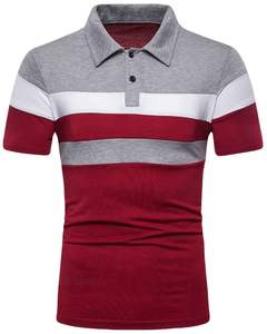 Camiseta Polo Personalizada para Hombre, Color Granate, Gris y Blanco a Rayas, Manga Corta, Algodón Piqué, Informal, para Golf, Oficina - Product Image 1