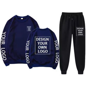 Hombres DIY transpirable cuello redondo sudadera pantalones de chándal logotipo personalizado sudaderas con capucha pantalones 2 unids/set Fitness Tops Joggers chándales de talla grande - Product Image 1