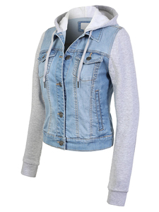 Veste en jean longue à capuche pour femme, sur mesure, respirante et extensible, avec impression par sublimation sur coton bleu, design uni pour l'hiver - Product Image 6