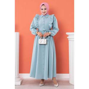 Robe Hijab Détaillée à Volants Bleu Glace - Product Image 3