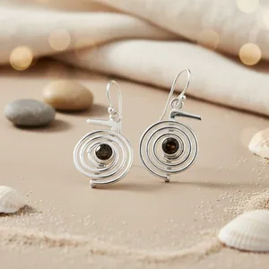 925 Silver Women's Spiral Dangle <b>Earrings</b> with Gemstone Fashion Accessory - Product Image 2