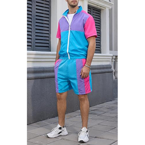 Chaqueta de invierno para hombre, conjunto de pantalones cortos con capucha, Patchwork, contraste de Color, sólido, gran tamaño, nailon, poliéster, traje para correr, cortavientos - Product Image 6